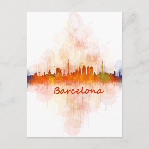 Barcelona Skyline watercolor v04 Postcard