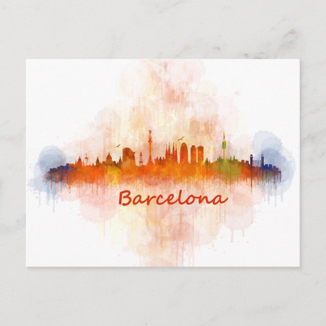 Barcelona Skyline watercolor v04 Postcard (Front)