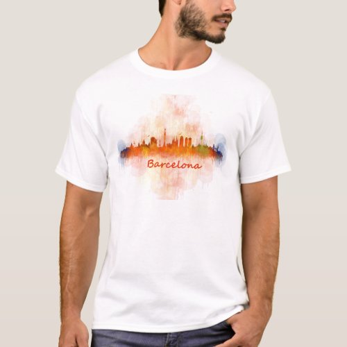 Barcelona Skyline watercolor v04 T_Shirt