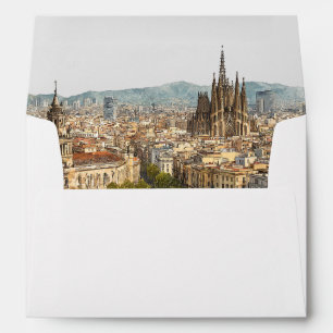 Barcelona Skyline Wedding Return Address Envelope