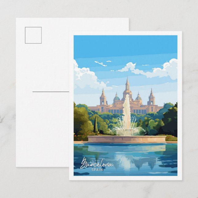 Barcelona Spain Art Travel Vintage illustration Postcard (Front/Back)