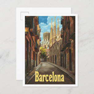 Barcelona Spain Art Vintage Travel Illustration Postcard