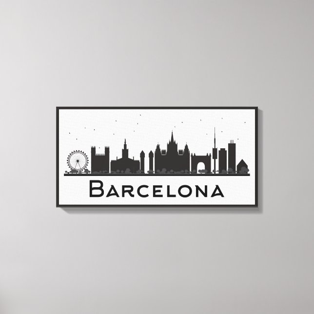 Barcelona, Spain | Black & White City Skyline Canvas Print (Front)