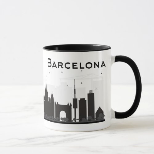 Barcelona Spain  Black  White City Skyline Mug