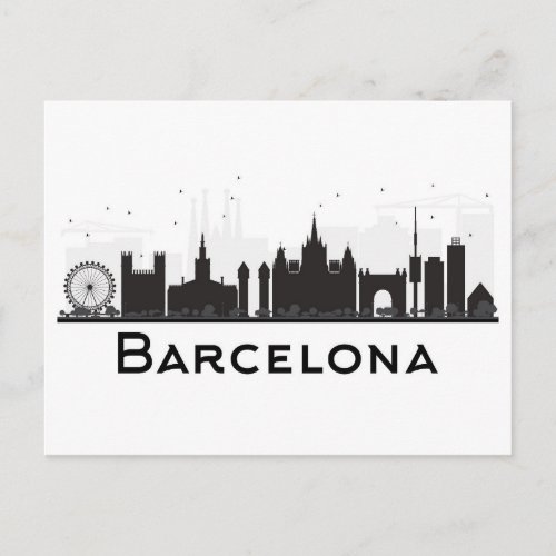 Barcelona Spain  Black  White City Skyline Postcard