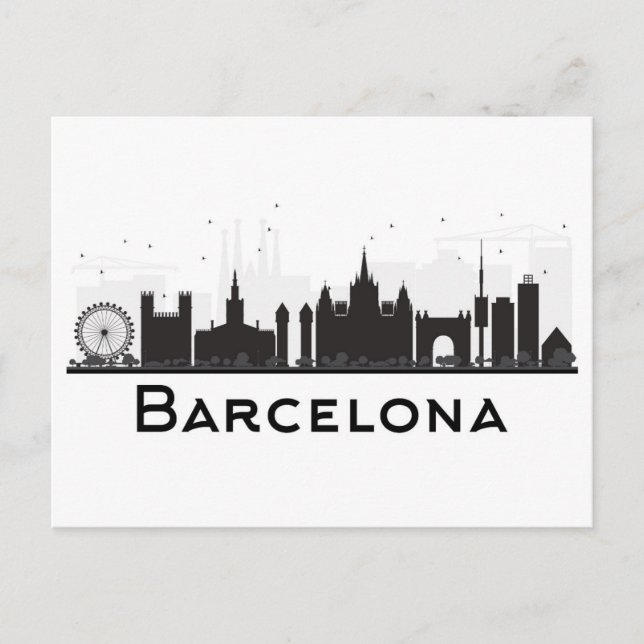 Barcelona, Spain | Black & White City Skyline Postcard (Front)