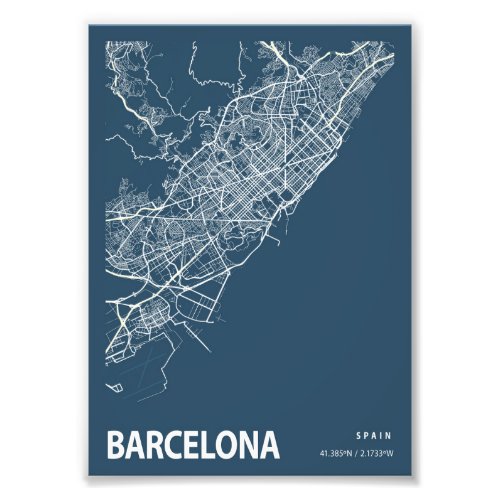 Barcelona _ Spain Blueprint City Map Photo Print