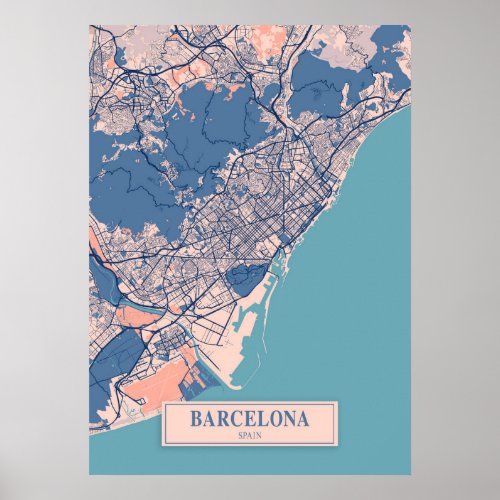 Barcelona _ Spain Breezy City Map  Poster
