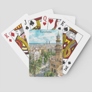 Barcelona Spain Catalonia City VIew Oil Paint Poker Cards