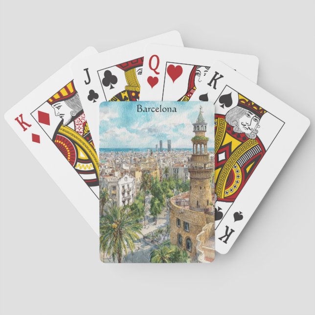 Barcelona Spain Catalonia City VIew Oil Paint Poker Cards (Back)