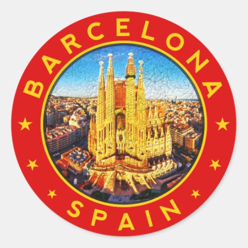 Barcelona Spain circle red Classic Round Sticker