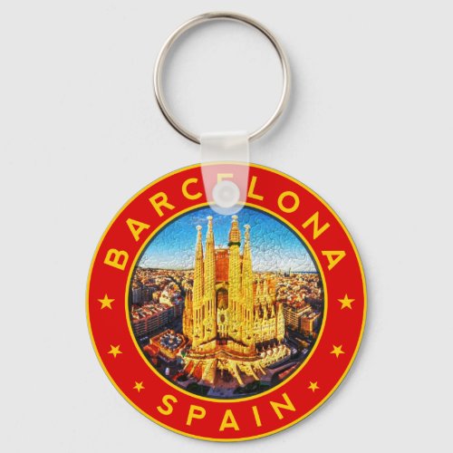 Barcelona Spain circle red Keychain