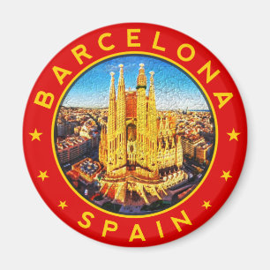 Barcelona, Spain, circle, red Magnet