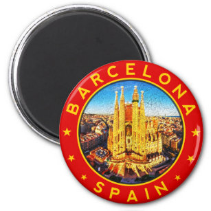 Barcelona, Spain, circle, red Magnet