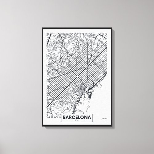 Barcelona Spain  City Map Canvas Print