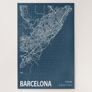 Barcelona Spain City Map Line Art Blue Print Jigsaw Puzzle