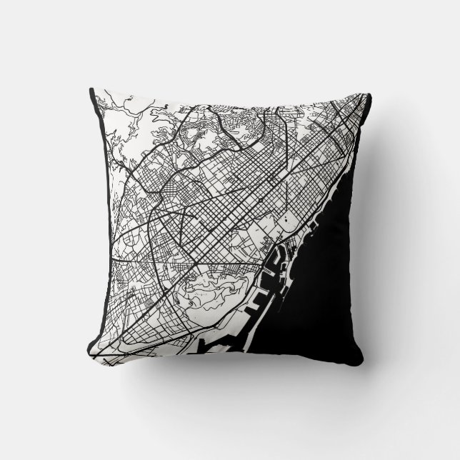 Barcelona Spain City Map Throw Pillow (Front)