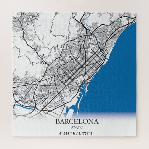Barcelona Spain City Map Travel Simple Minimal Jigsaw Puzzle