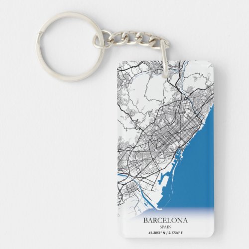Barcelona Spain City Map Travel Simple Minimal Keychain