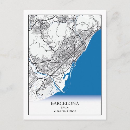 Barcelona Spain City Map Travel Simple Minimal Postcard