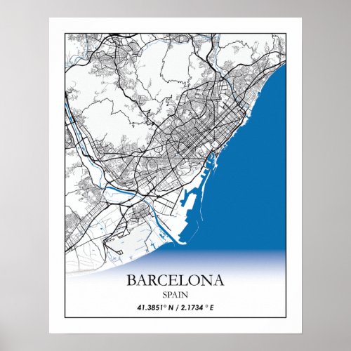 Barcelona Spain City Map Travel Simple Minimal Poster