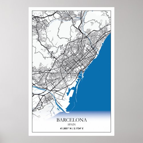 Barcelona Spain City Map Travel Simple Minimal Poster