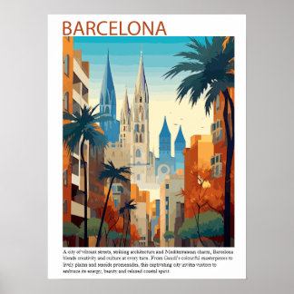 Barcelona Spain City Vintage Travel Poster