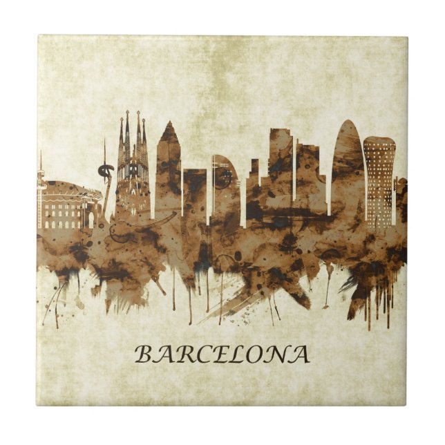 Barcelona Spain Cityscape Ceramic Tile (Front)