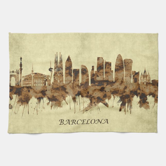 Barcelona Spain Cityscape Kitchen Towel (Horizontal)