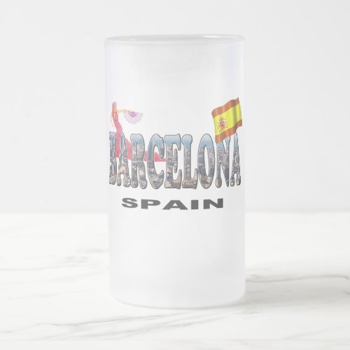 Barcelona Spain Frosted Glass Beer Mug