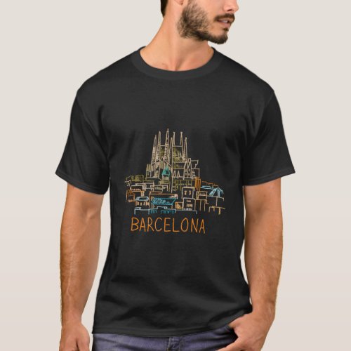 Barcelona Spain Hand Drawn T_Shirt