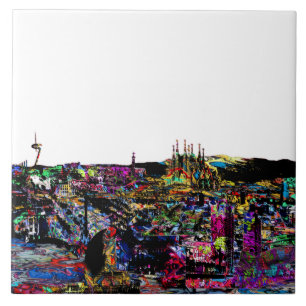 Barcelona, Spain in graffiti Ceramic Tile