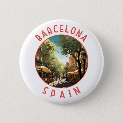 Barcelona Spain La Rambla Retro Distressed Circle Button