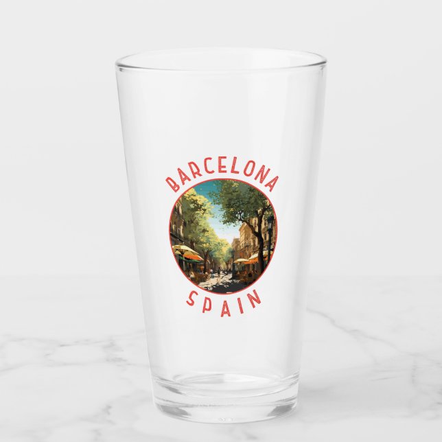 Barcelona Spain La Rambla Retro Distressed Circle Glass (Front)