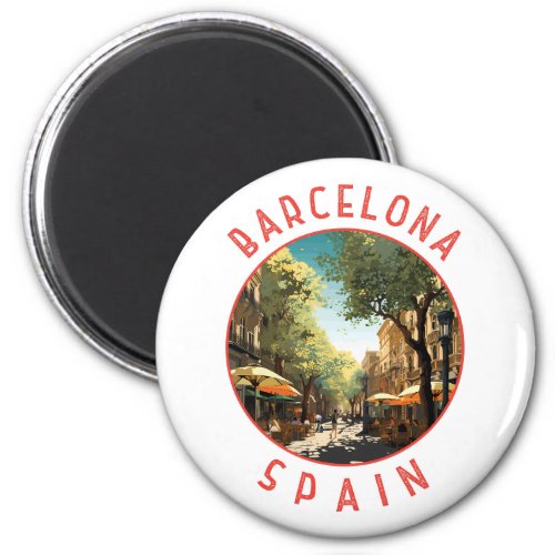 Barcelona Spain La Rambla Retro Distressed Circle Magnet