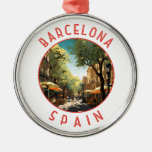 Barcelona Spain La Rambla Retro Distressed Circle Metal Ornament