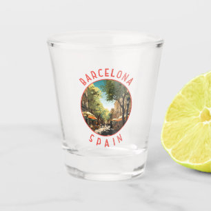 Barcelona Spain La Rambla Retro Distressed Circle Shot Glass