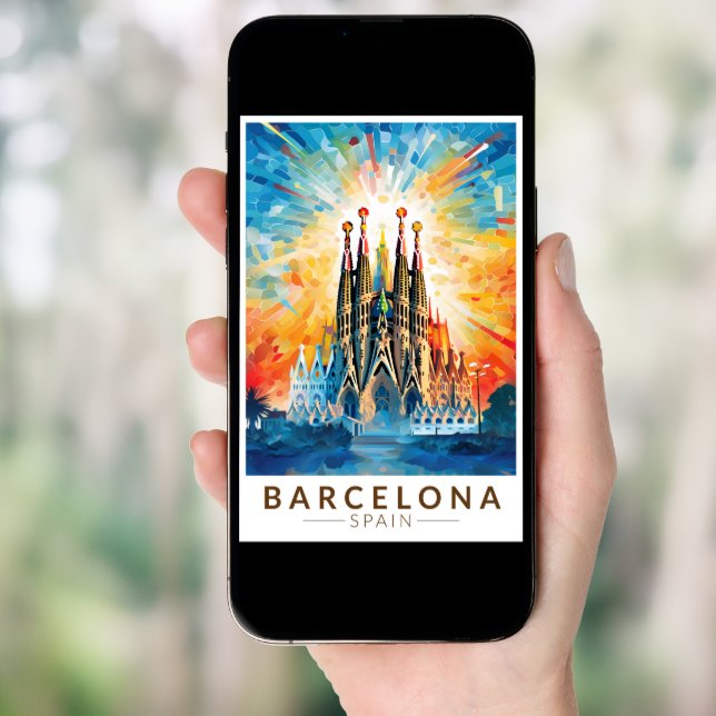 Barcelona Spain La Sagrada Familia Travel Art Poster (Front Digital)