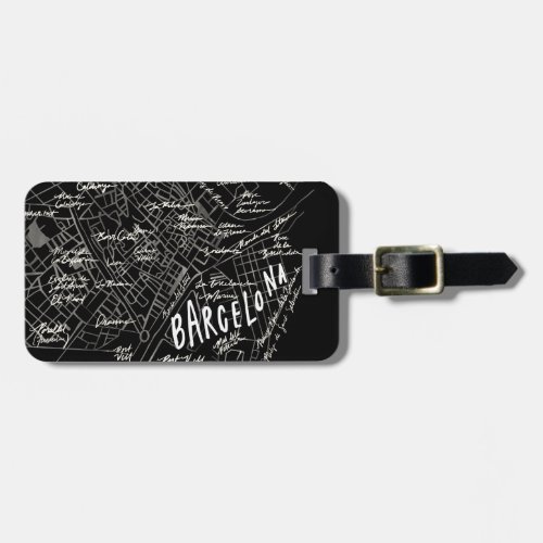 Barcelona Spain Map Luggage Tag _ Black Vintage