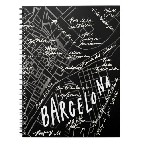 Barcelona Spain Map Notebook _ Black Vintage Style