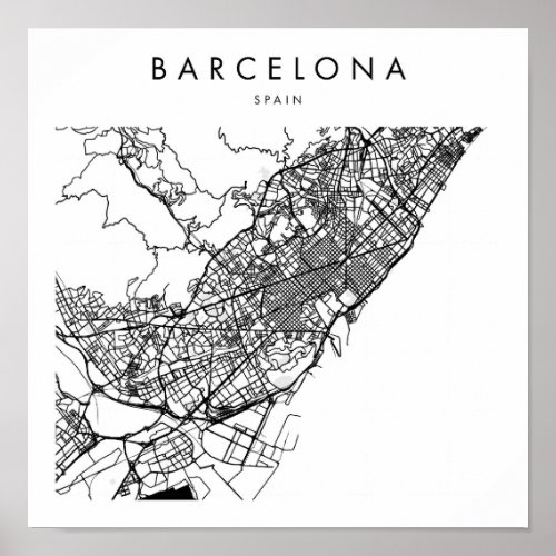 Barcelona Spain Minimal Modern Street Map Poster