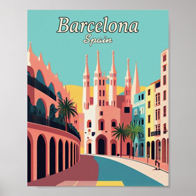 Barcelona Spain Minimalist Vintage Art Poster (Front)