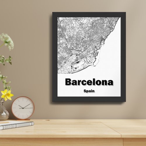 Barcelona Spain minimalistic streets map Framed Art