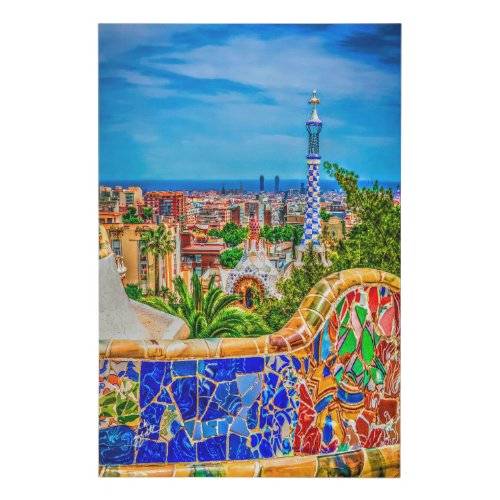 Barcelona Spain Mosaic Bench Park Guell Fine Art  Faux Canvas Print