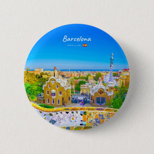 Barcelona, Spain - Park Guell Gaudi Mosaic Button