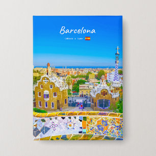 Barcelona, Spain - Park Guell Gaudi Mosaic Button