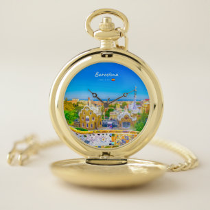 Barcelona, Spain - Park Guell Gaudi Mosaic Pocket Watch