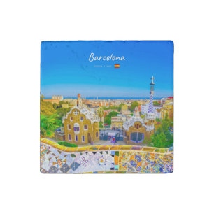 Barcelona, Spain - Park Guell Gaudi Mosaic Stone Magnet