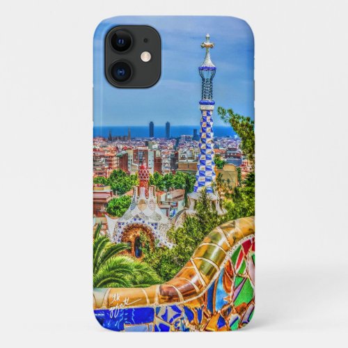 Barcelona Spain Park Guell Mosaic Bench Fine Art  iPhone 11 Case