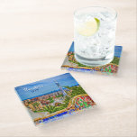 Barcelona Spain Park Güell Vintage Travel Glass Coaster<br><div class="desc">This beautiful Barcelona Spain Park Güell vintage travel glass coaster features a photo of Barcelona, Spain and its unique mosaic bench, architecture and structures in Park Güell and vintage typography. The park was designed by modern fine art artist Antoni Gaudi, having been commissioned by Eusebi Güell. This elegant coaster is...</div>